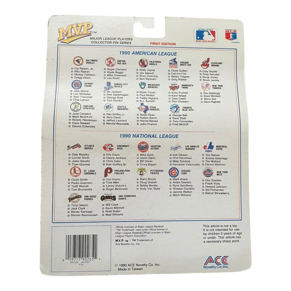 1990 MVP Major League Players Collector Pin Series Brook Jacoby Cleveland